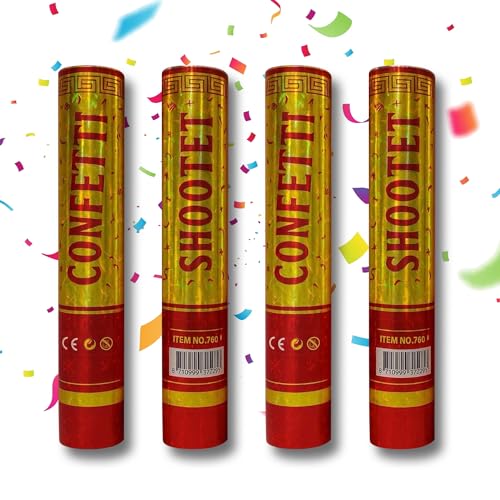 EVOKK Giant Confetti Shooter Cannon – 4Pcs Party Popper Confetti Shooter Biodegradable Compressed Air Party Poppers 20CM, Big Burst for Wedding, Birthday, Celebrations,Baby Shower (20CM, Pack of 4)