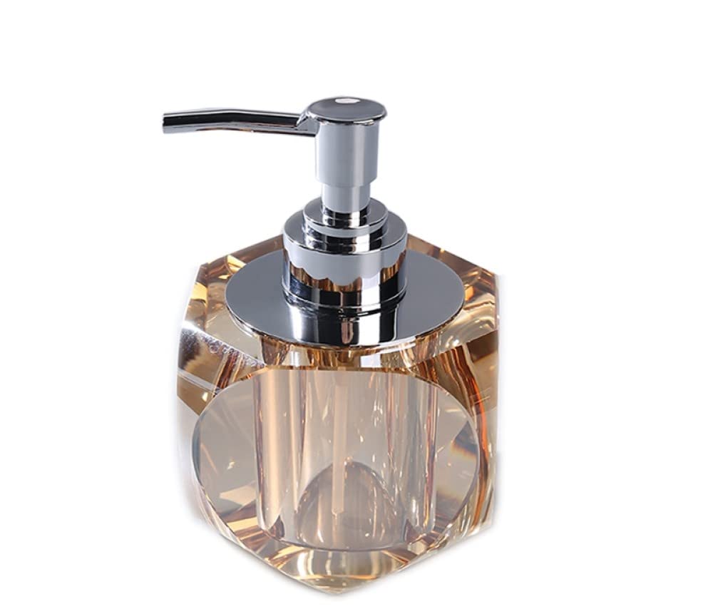 Seifenspender aus Kristallglas, Modernglamouröser Champagner Luxuryspülmittel Spender für Küche, Dekorative Geschnittenem Diamond Quadratpumpflasche aus Glas Flüssigseifenspender für Küche,Br