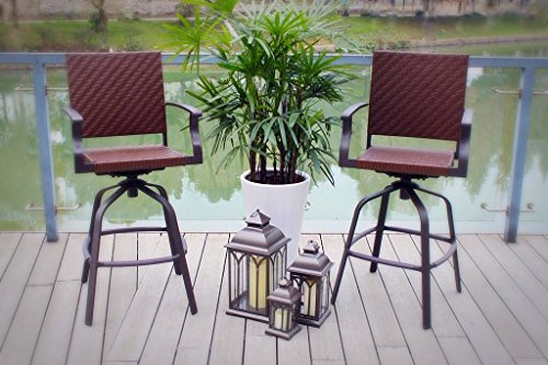 Pebble Lane Living Set of 4 Premium Outdoor Wicker Swivel Bar Stools with Back
