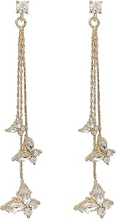 Temperament Crystal Butterfly Drop Dangle Earrings for Women Long Tassel Butterfly Stud Earrings