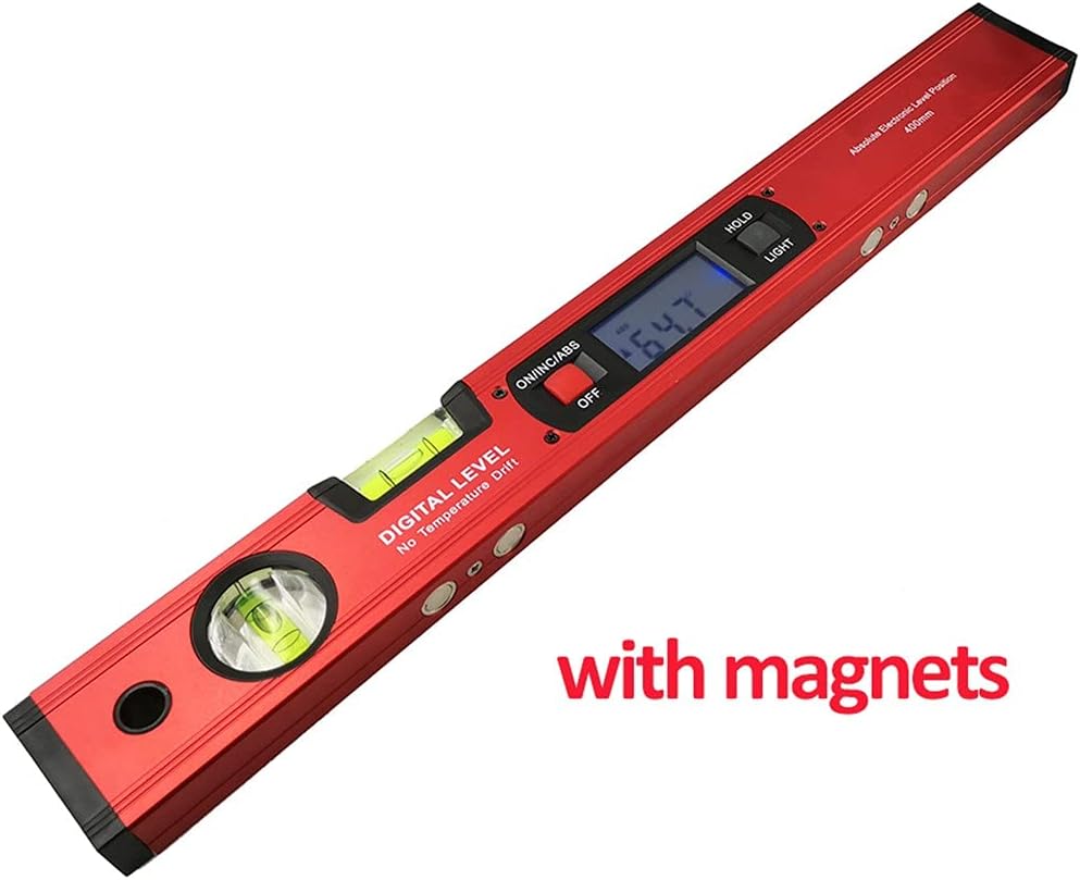 Digital Protractor Angle Finder Inclinometer Electronic Level 360 Degree with/Without Magnets Level Angle Slope Test Ruler 400mm(Red with Magnets)