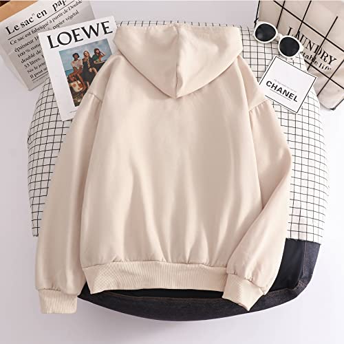 Weetiotio Y2K Womens Oversized Sweatshirt Aesthetic Butterfly Graphic Zip Up Hoodie Hooded Pockets Cotton Outerwear Teen Girl (Apricot,M,Medium) #TOP2