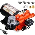 RV Fresh Water Pump 110V DC 6.0GPM 70PSI with Automatic Pressure Switch, Self Priming Diaphragm Pump for RV Marine Yacht Agricultural Irrigation, 3/4 Inch Garden Hose Adapters Included