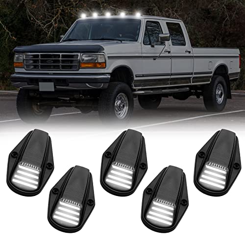 SHINEFIT 5X Smoke Lens Cab Roof Marker Running Lamps White LED Lights Compatible with 1984-1996 F150/ 1984-1997 F250 F350 Super Duty Pickup Trucks