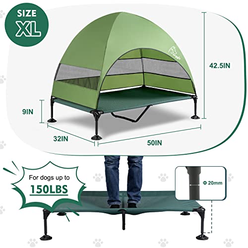 Upgraded Elevated Dog Bed With Canopy, Portable Raised Outdoor Dog Bed With Stable Anti-Slip Feet, Wider Shade Off Ground Pet Bed Cot, Raised Dog Beds For Large Dogs Camping, Indoor & Outdoor Use #TOP5