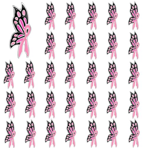 DTOFOOT 72 PCS Pink Ribbon Butterfly Enamel Brooch Breast Cancer Awareness Lapel Pins Hope Love Ribbon Pins for Women Girls Breast Cancer Survivor Support Statement