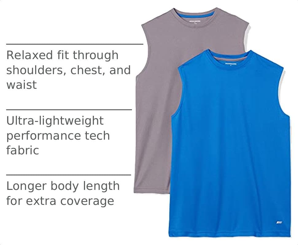 Image of Amazon Essentials Men's Active Performance Tech Muscle Sleeveless Top, Breathable Moisture Wicking Workout Shirt
