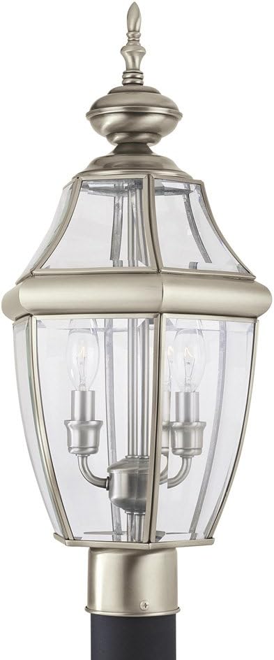 Sea Gull Lighting 8229-965 Lancaster Outdoor Post Lantern Outside Fixture, Two - Light, Antique Brushed Nickel Two - Light Antique Brushed Nickel