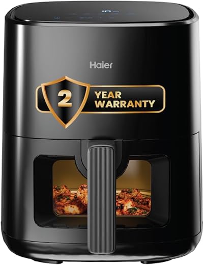 Haier Air Fryer 5 Litre Digital Control | 1500 Watts Powerful Heating | See Through Window | 3D Hot Air Baking Technology | 12 Preset Recipes |…