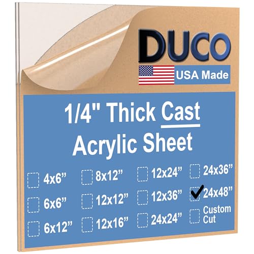 Image of Duco Clear Cast Acrylic Sheets 1 /4 inch (6mm) Thick 24 inch x 48 inch - 2 Pack of USA-Made Transparent Plexiglass Sheet - Shatter Resistant Acrylic Board for Window Replacements, Displays, Signs, & Shelving