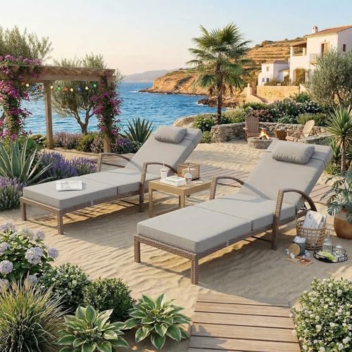 SLEKVERSA Outdoor Chaise Lounge Chairs Set of 2 with Wheels