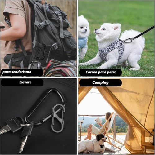 Miniatura 7 de 12 Pcs Mosquetones Negros: 6 Mosquetones Pequeños En Forma De D Y 6 Mosquetón Llavero En Forma De S, Mosquetón De Tornillo Multifuncional Para Camping, Hamacas, Yoga, Deportivos