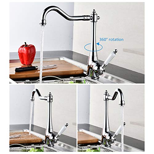 Robinet de cuisine mitigeur sur pont avec pulvérisation rotative flexible
