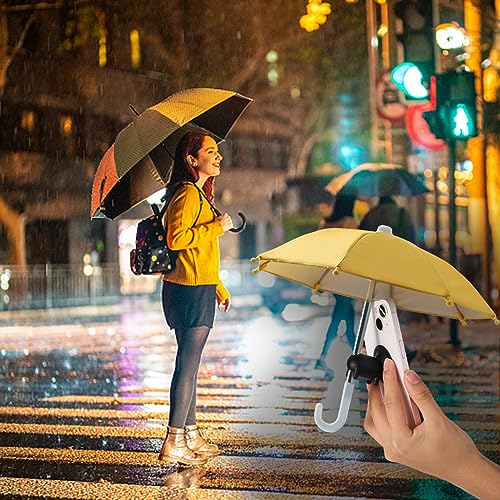 hautllaif 2pcs Cell Phone Umbrella for Sun Shade, Universal Adjustable Cute Phone Shade Umbrella with Piggy Style Suction Cup, Outdoor Anti-Glare Stand Sun Visor (Yellow & Pink)