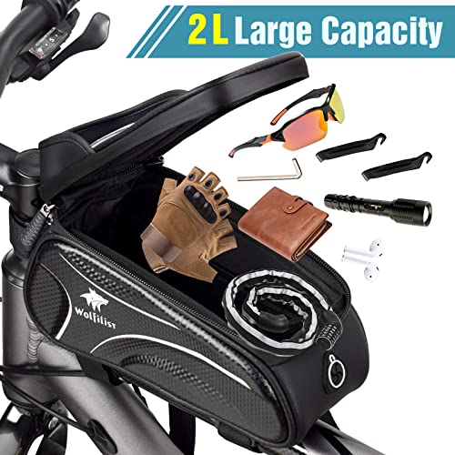 WOLFILIST Bike Bag - Waterproof Bike Frame Bag with Sun-Visor Rain Cover, Bike Phone Holder with TPU Sensitive Touch Screen, Handlebar Bag Bicycle Accessories, Large Capacity Suitable Phone Under 7" - Image 4