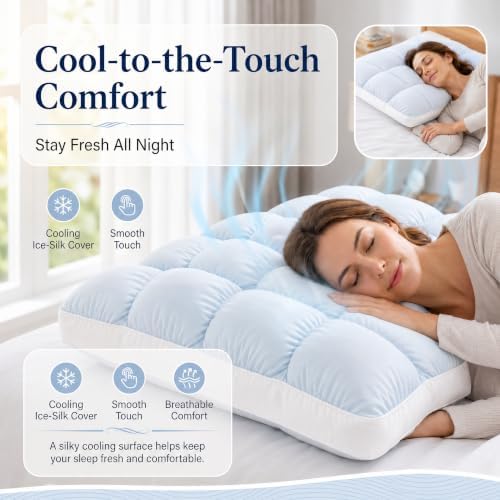 SOYE Cloud Pillow, Korean Style Marshmallow Puff Standard Pillow, Cloud-Soft Ice-Silk Touch, Fluffy Down Alternative Fill, Breathable Quilted Grid, Machine Washable for All Sleepers (Baby Pink) - 1
