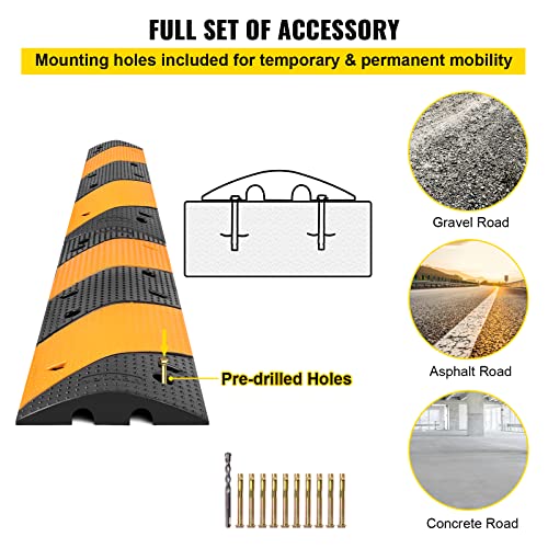 Image of VEVOR Rubber Speed Bump, 2 Pack 2 Channel Speed Bump Hump, Long Modular Speed Bump Rated 22000 LBS Load Capacity, 39.3''x12''x1.97'' inch Garage Speed Bump for Asphalt Concrete Gravel Driveway