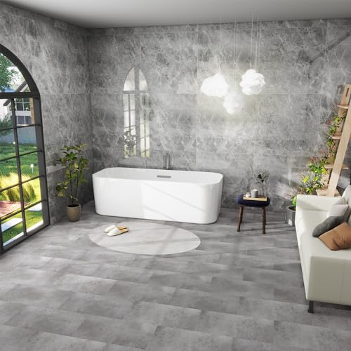 Mulgreat - PVC Bodenbelag Galena - Selbstklebende Vinyl-Fliesen - Vinylboden - Betoneffekt - Grau- 60,96 cm x 30,48 cm x 1,5 mm - Dicke 1,5 mm - 2.23m² / 12 Fliesen