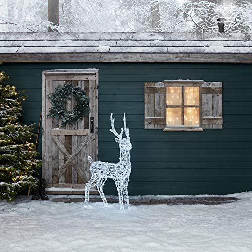 Lights4fun 120cm Swinsty LED Rentier Figur Acryl Weihnachtsfigur Rentier weiß Timer Weihnachtsbeleuchtung Außen und Innen Rentier… – Ansicht 4