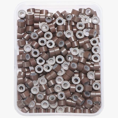 GOTDYA 300pcs 5mm Brown Hair Extension Beads Silicone Lined Micro Rings