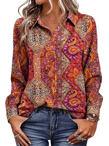 Image of Magritta Women's Shirts Fashion Casual Loose Fit Long Sleeve Button Down Lightweight Collared Blouse Tops