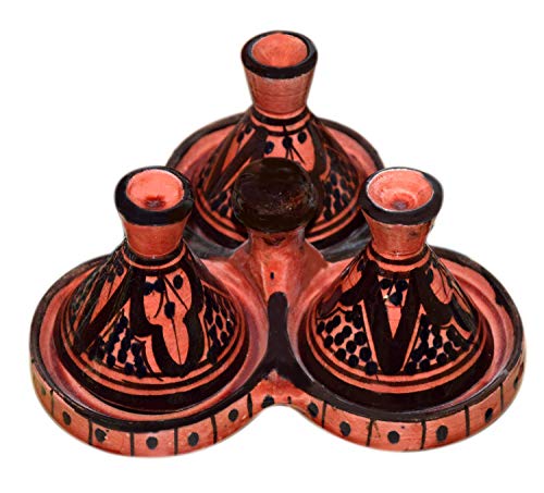 Treasures Of Morocco Moroccan Handmade Tagine Triple Spice Holder seasoning Container Burgundy