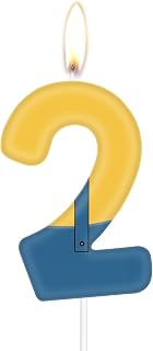 Yellow Blue Theme Candles,Number 2 Party Candles,Yellow Jeans Cartoon Happy Birthday Theme Decoration,Cartoon Birthday Baby Shower Party Decoration