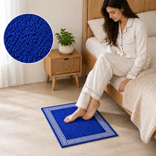 Image of Matz&More Greek Single Line Floor Mat | 40x60 CM | Blue White | Nylon Tufted Gel Baking Anti-Slip | Doormat for Home Entrance, Kitchen & Bedroom