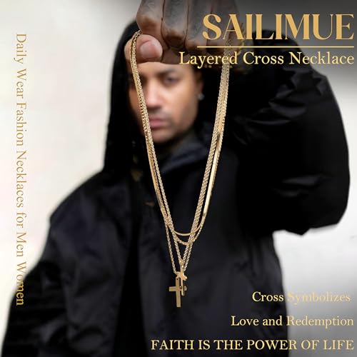 sailimue Stainless Steel Cross Necklace for Men Layered Cross Chain - image 5