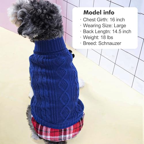 Image of KYEESE Dog Sweater for Small Dogs Turtleneck Thick Knit Pullover | Stretchy Fit, Lightweight & Warm, Cozy Knit Comfort, Classic Plaid Design, Gentle on Sensitive Skin, Winter Daily Wear