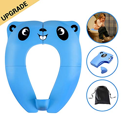 Asiento de Inodoro Plegable para Niños Orinal Portátil Bebés Reductor WC Asientos Adaptador pare Casa y Viaje con 8 Pcs Almohadillas de Silicona Antideslizantes y 1 Bolsa (Azul)