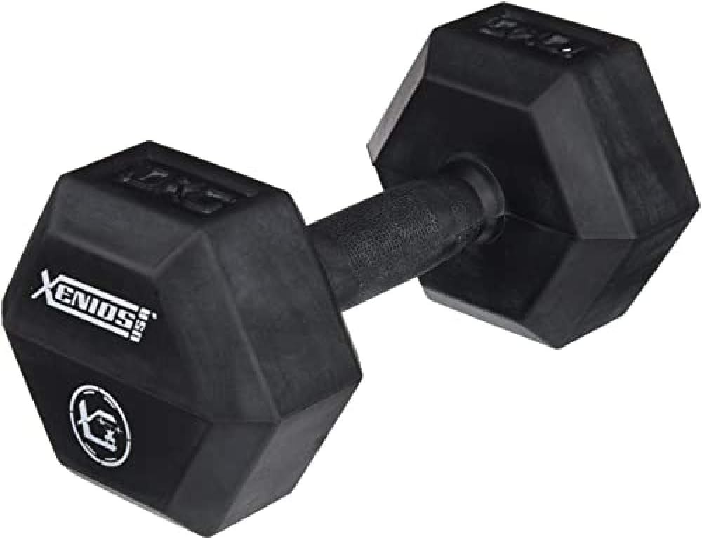Xenios USA Hexagon Rubber Dumbbells 10kg Black Xsorb DB10 (Set of 2)