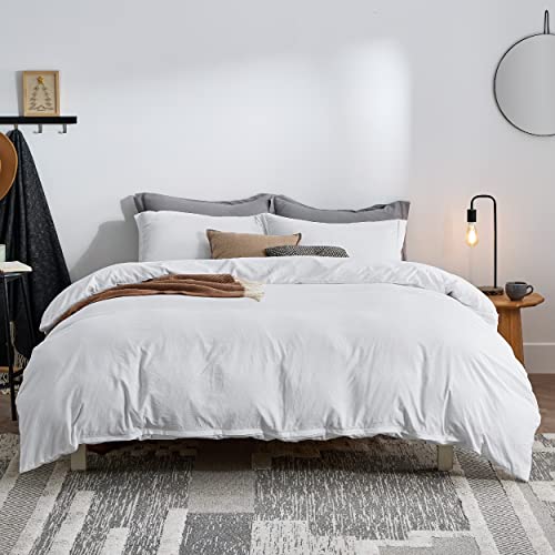 Bedsure White Duvet Cover Queen Size - Washed Duvet Covers, Soft Queen Duvet Cover Set 3 Pieces with Zipper Closure, 1 Duvet Cover 90x90 inches and 2 Pillow Shams