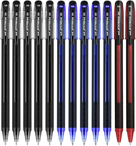 Jetstream 101 Ball Point Pens, Bold Point (1.0mm), Black/Blue/Red Ink, 12-Count, Bundle with Plastic Reusable Pouch