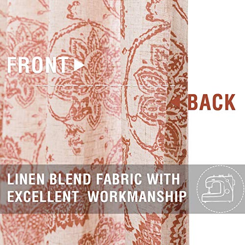 Jinchan JCUSRP2-CLR-4254C03N Tie Up Valance For Windows For Kithcen Living Room Adjustable Tie-Up Shade Linen Textured Medallion Design Jacobean Floral Printed Valance Rod Pocket 1 Panel 54 Inch Terra thumb #4