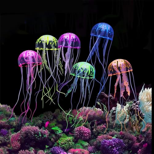 Aquarium Dekoration, 6 Stück Leuchtende Quallen, Künstliche Quallen,Aquarium Deko,Glühende Aqua Ornaments, Glühende Jellyfish Ornament Dekoration für Aquariums Fisch Becken Für Aquariums Fisch Becken