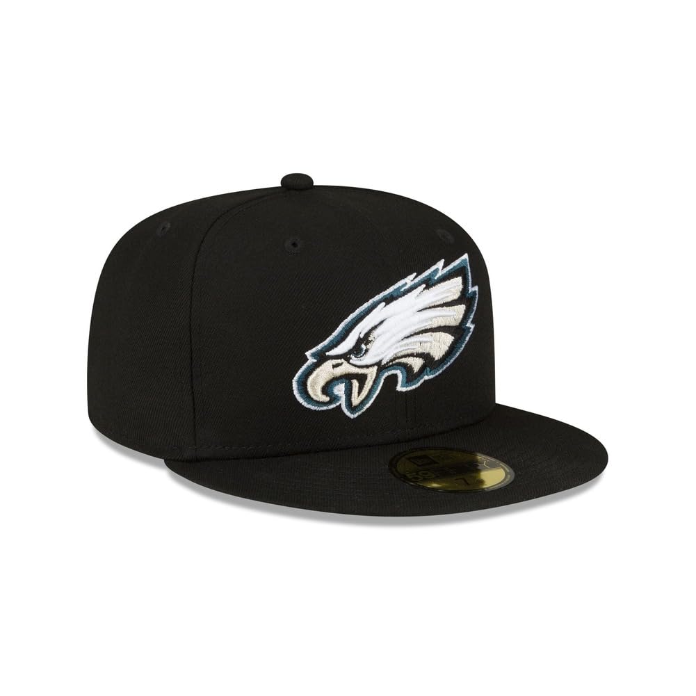 New Era NFL 59FIFTY Philadelphia Eagles Black Team Color Logo Authentic Collection Fitted On Field Football Cap Hat
