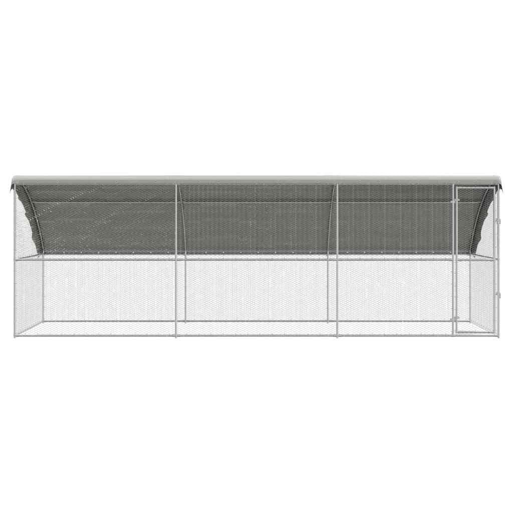 Gabbia per polli, 3 pezzi, argento, in acciaio zincato, 600 x 200 x 200 cm, con tetto impermeabile, richiudibile, resistente alle intemperie, per esterni, protezione e recinzione per pollame e