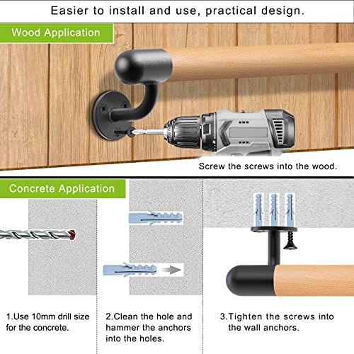 Dolibest 3.2 ft/40inch Wood Handrail for Indoor Stairs, Wall Mount With Sturdy Metal Brackets, Non-Slip Comfty Barrier-Free Staircase Grab Bar for Elderly, 1-1/2'' Round by Dolibest - Image 5