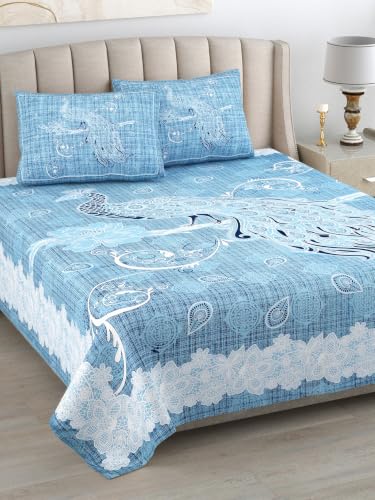 Image of 300 TC 100% Pure Cotton Bedsheet for Double Bed King Size (90x108) inch, Jaipuri Print Double Bedsheet with 2 Pillow Covers, Premium Printed Flat Bed Sheet