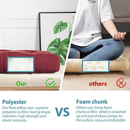 HIGOGOGO Solid Square Seat Cushion, Tufted Thicken Pillow Seat Soft Corduroy Chair Pad Tatami Floor Cushion for Yoga Meditation Living Room Balcony Office Outdoor, Wine, 22x22 Inch - Thumbnail 2