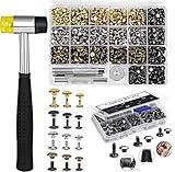 TLKKUE 360 Set Leather Rivets 4 Colors Double Cap Rivets Tubular 4 Sizes with Rubber Hammer Fixing T