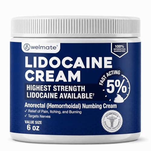 WELMATE 5% Lidocaine Cream for Hemorrhoids, 6 oz Jar – Fast-Acting Lidocaine Numbing Cream &...