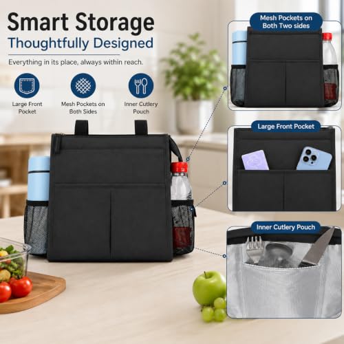Image of Favria Insulated Lunch Bag for Office Use Men Women | Fits 3 Lunch Box,Water Bottle, Cutlery, Cans | Tiffin Box Carry Bag | 5 Pockets Big Tiffin Cover Bag Water Resistant Leak Proof (Tote Bag)