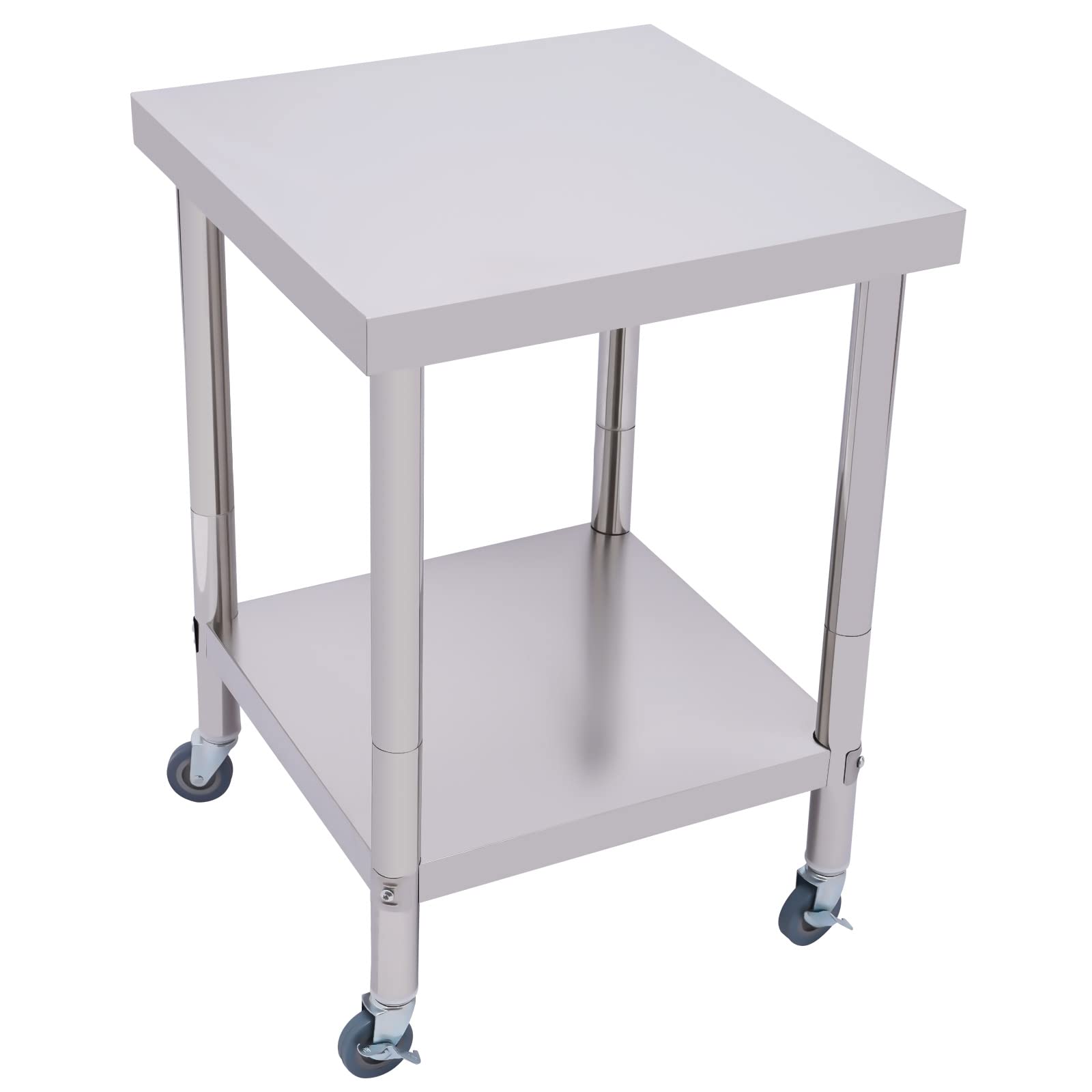 SHZICMY Tavolo da lavoro in acciaio inox con ruote, 60 x 60 x 85 cm, per gastronomia, cucina, cibo, tavolo da lavoro commerciale, per cucina, bar, carico 300 kg