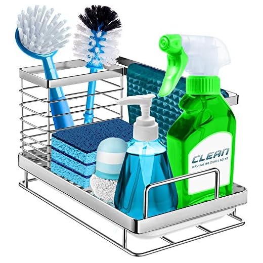 Oriware Organizador Sink Caddy Soporte para Utensilios de Cocina para el Fregadero Acero Inoxidable - 25 x 15 x 15 cm