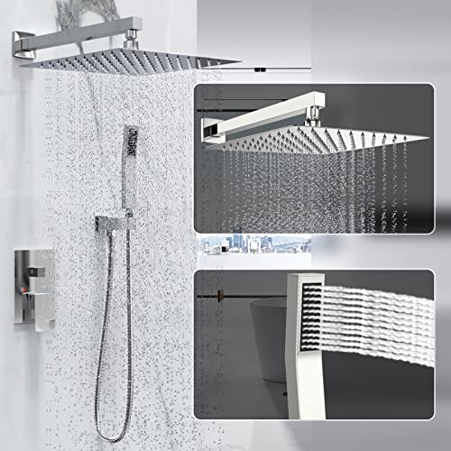 Shower System Wall Mounted 10 Inch For Bathroom,Rain Shower Combo Set With Handheld Spray,Luxury Rainfall Shower Head Rough-In Valve And Trim Included(Chrome Polished) #TOP1