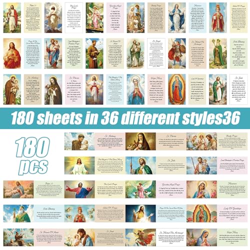 Motiskyy 180 Pcs Catholic Mass Prayer Cards Assorted Holy Cards With Catholic Saints And Prayers Gifts For Women, Men, Mother, Father, Godfather, Godmother(Mix) - Thumbnail 4