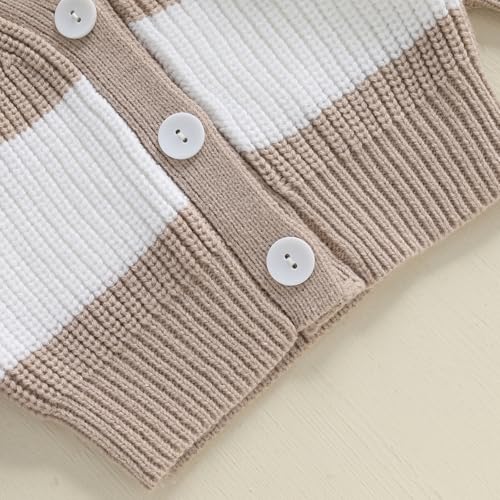 Toddler Baby Girl Boy Knit Sweater Cardigan V Neck Color Block Button Up Sweaters Fall Winter Clothes4