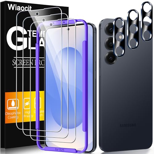 Wiaocit 3 Pack Tempered Glass Screen Protector for Samsung Galaxy S25 with 3 Pack Camera Lens Protector 9H Hardness Bubble Free Case Friendly